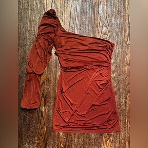 ASOS Orange Satin Bodycon Puff Sleeve Mini Dress Petite 6